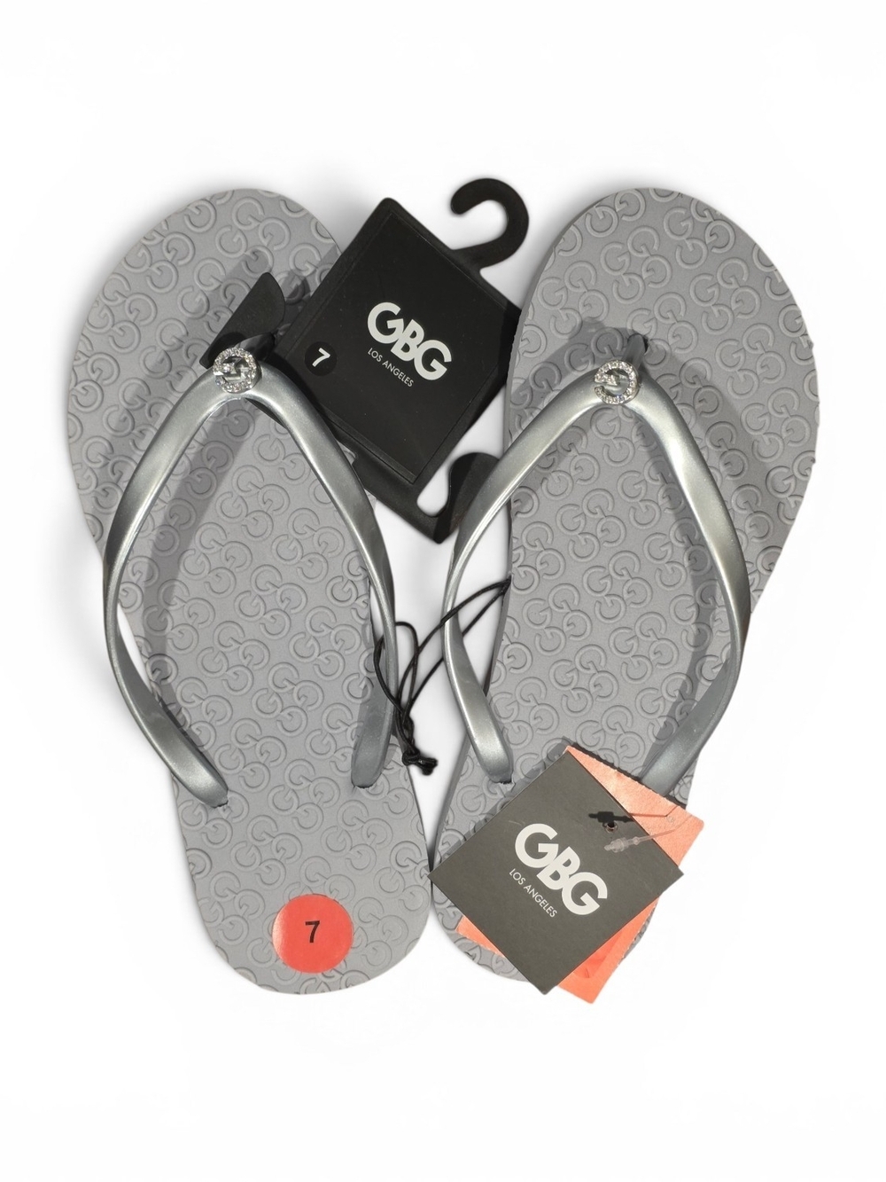 GBG Los Angeles Silver Metallic Rhinestone Flip Flop Sandals